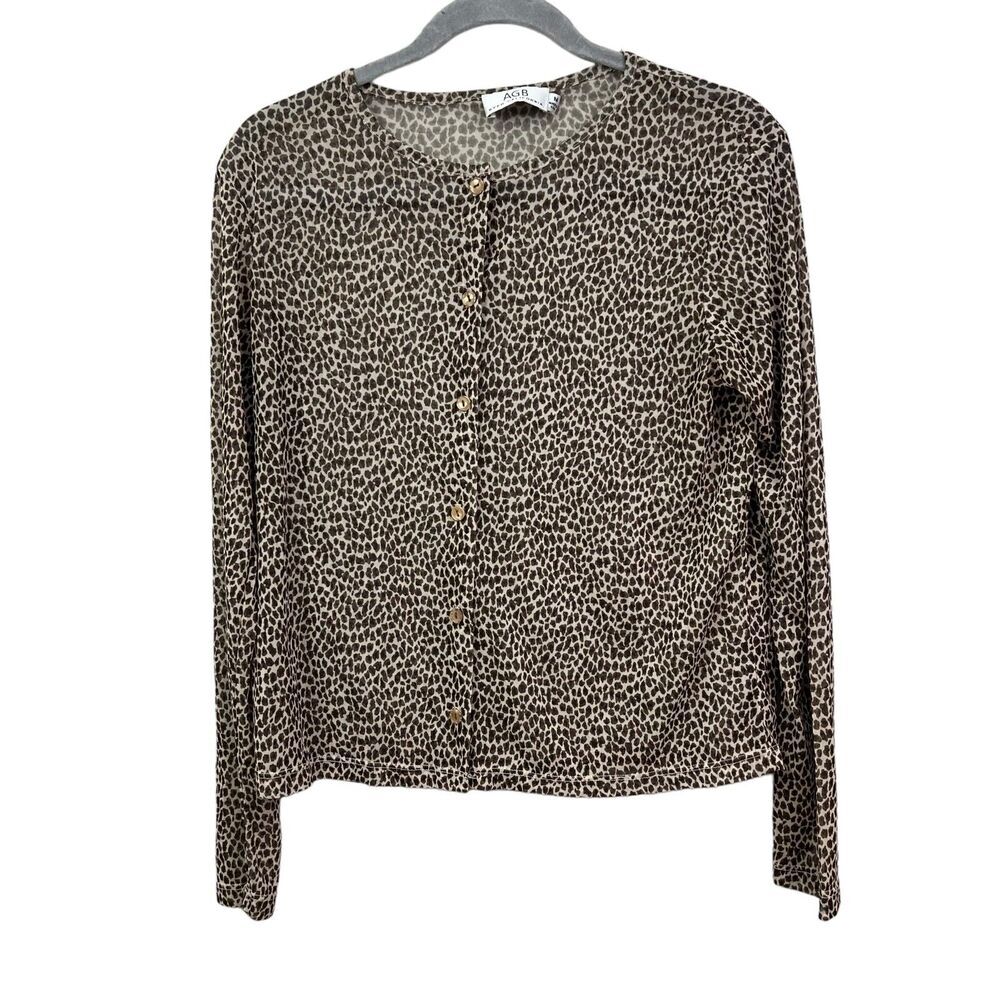 AGB Byer California Womens Blouse Top Animal Print Semi Sheer Long Sleeve Sz M*
